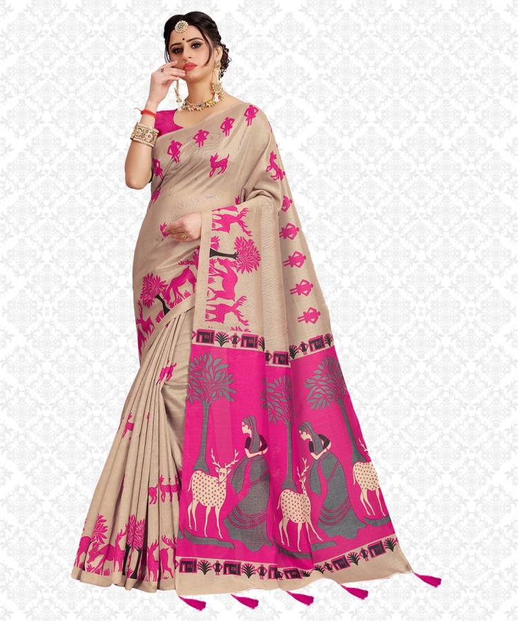Printed, Animal Print, Floral Print Fashion Cotton Blend Saree Price in India