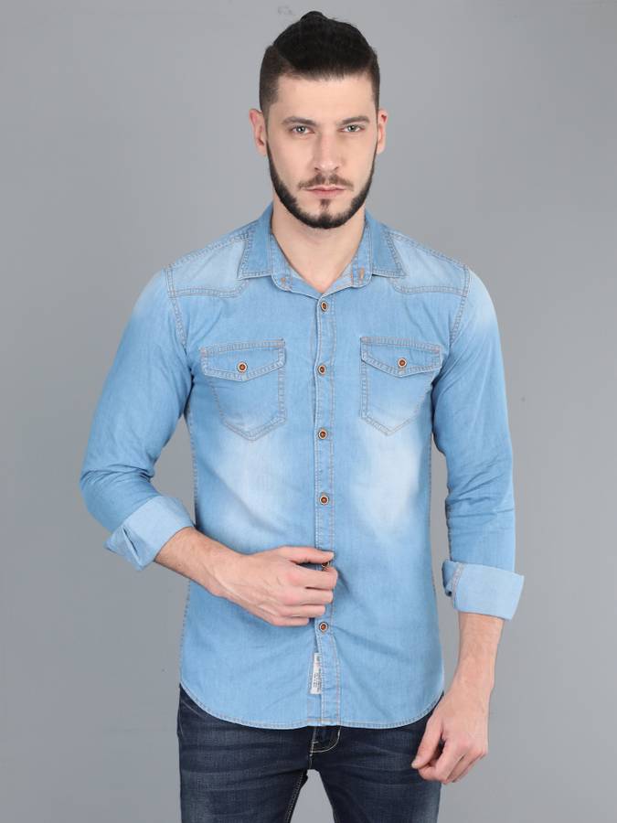 Men Regular Fit Solid Cut Away Collar Casual Shirt