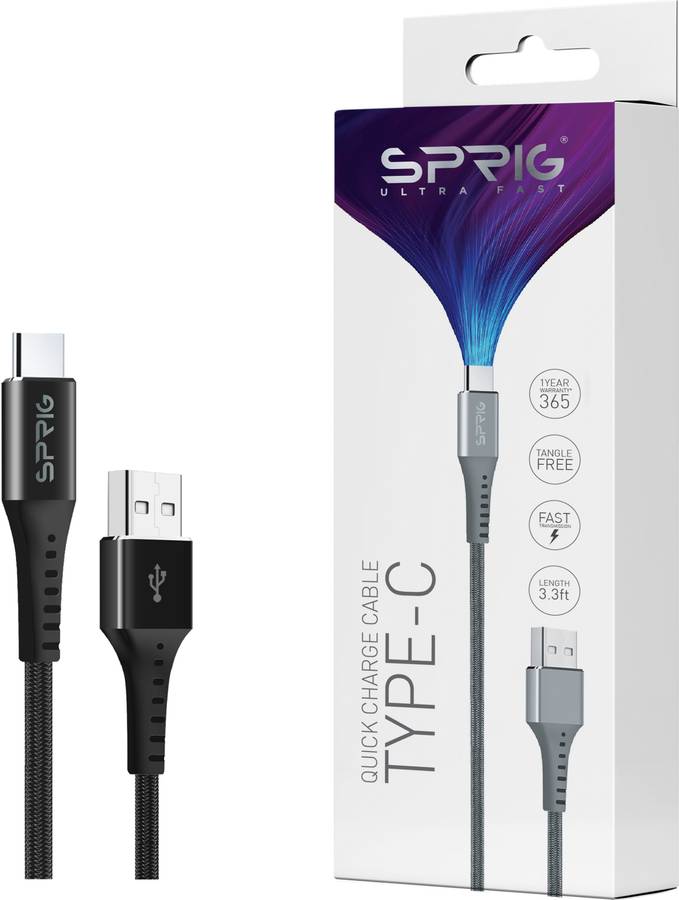 Sprig TYPE-C-NB-3A-B 3 A 1 m Nylon Braided USB Type C Cable
