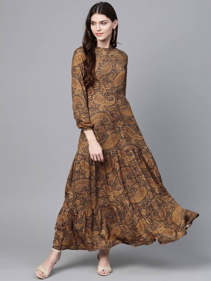 Women Tiered Brown, Black Dress Price in India