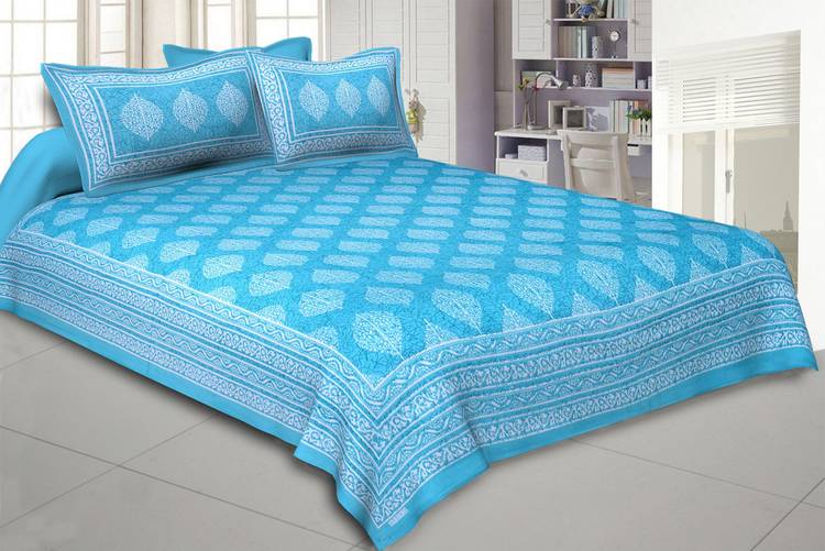 JINDA FASHION 210 TC Cotton Double Jaipuri Prints Bedsheet