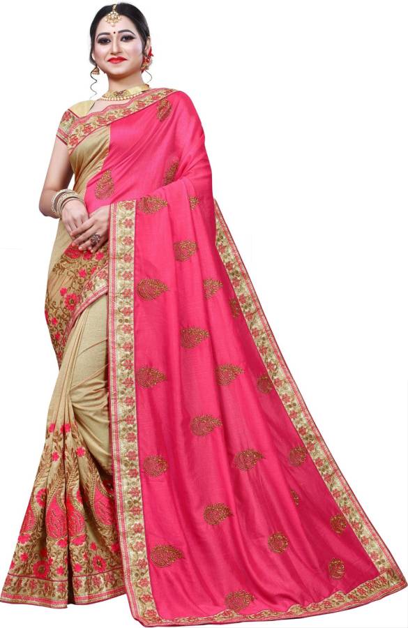 Embroidered Fashion Net, Silk Blend Saree Price in India