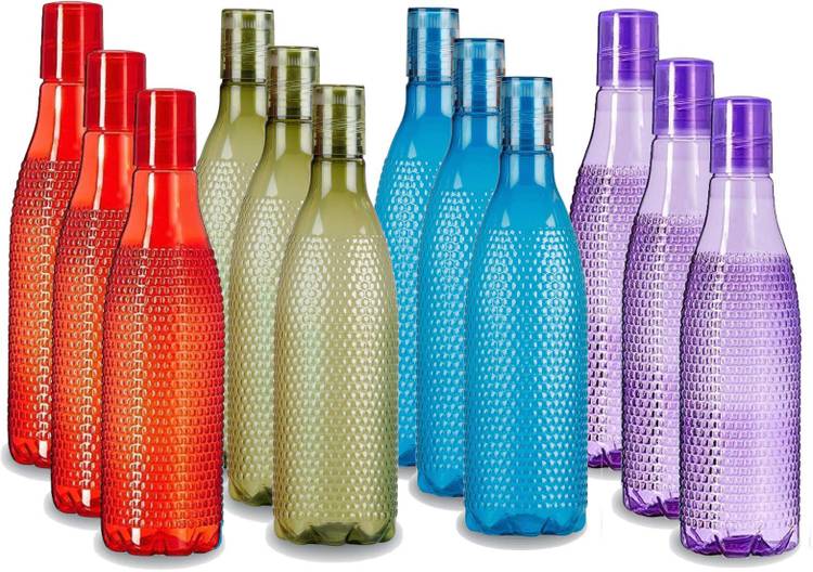 KETSAAL Set of 12, 1 liter, Plastic Fridge Bottle Set (3 Red, 3 Blue, 3 Green, 3 Purple) 1000 ml Bottle