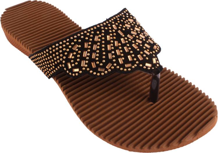 Women Brown, Black Flats Sandal Price in India