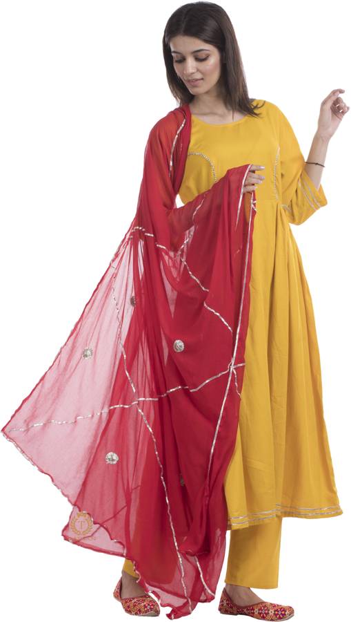 Chiffon Applique Red Women Dupatta