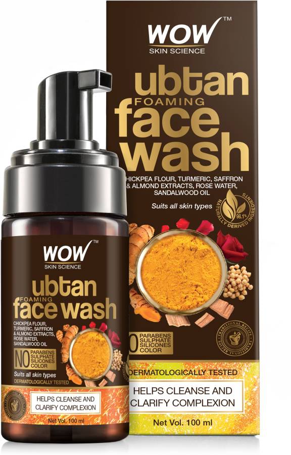 WOW Skin Science Ubtan Foaming  for Deep Cleansing - with Chickpea Flour, Turmeric, Saffron & Almond Extracts - No Parabens, Sulphate, Silicones & Color, 100 ml Face Wash Price in India