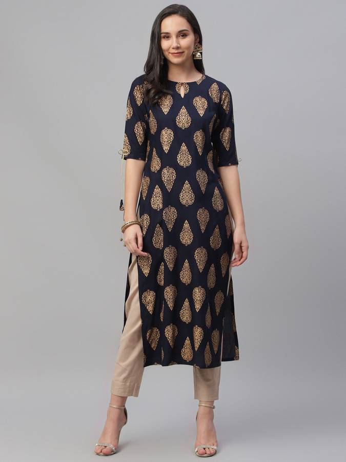 Women Paisley Rayon Straight Kurta Price in India