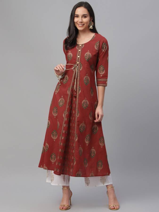 Women Floral Print Pure Cotton A-line Kurta Price in India