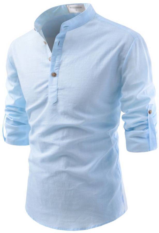 Men Slim Fit Solid Mandarin Collar Casual Shirt Price in India
