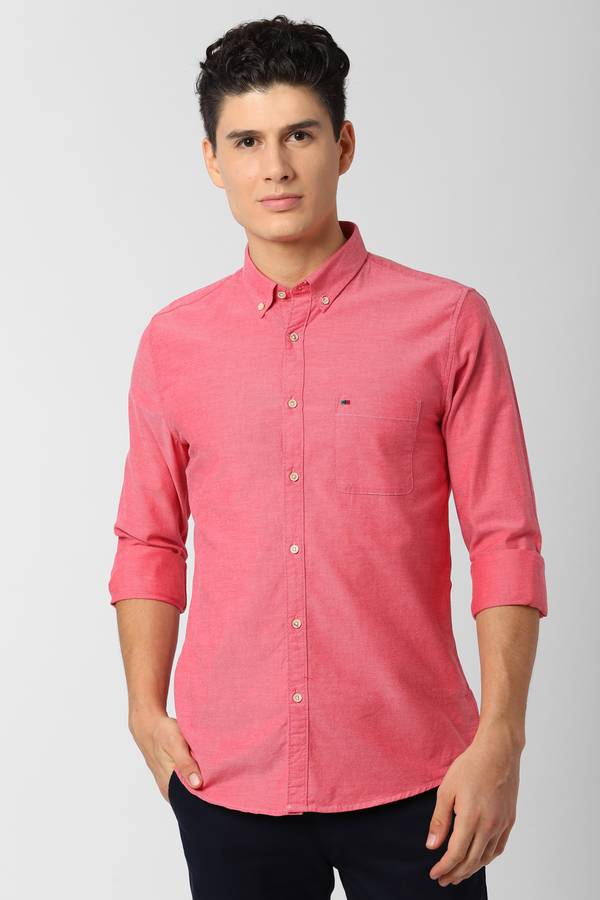 Men Super Slim Fit Solid Spread Collar Casual Shirt