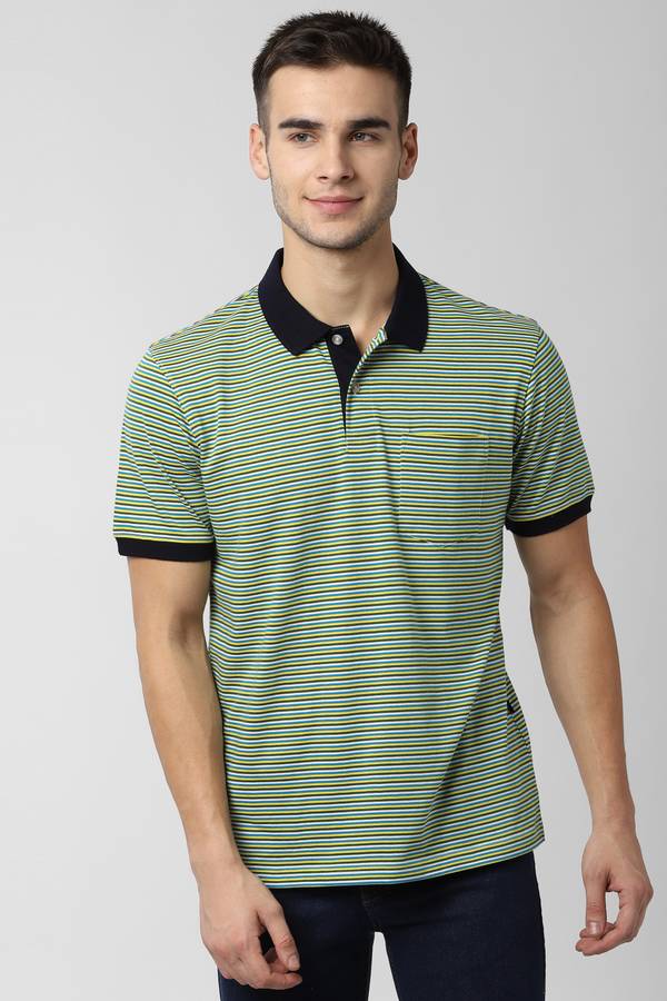 Striped Men Round Neck Yellow T-Shirt Price in India