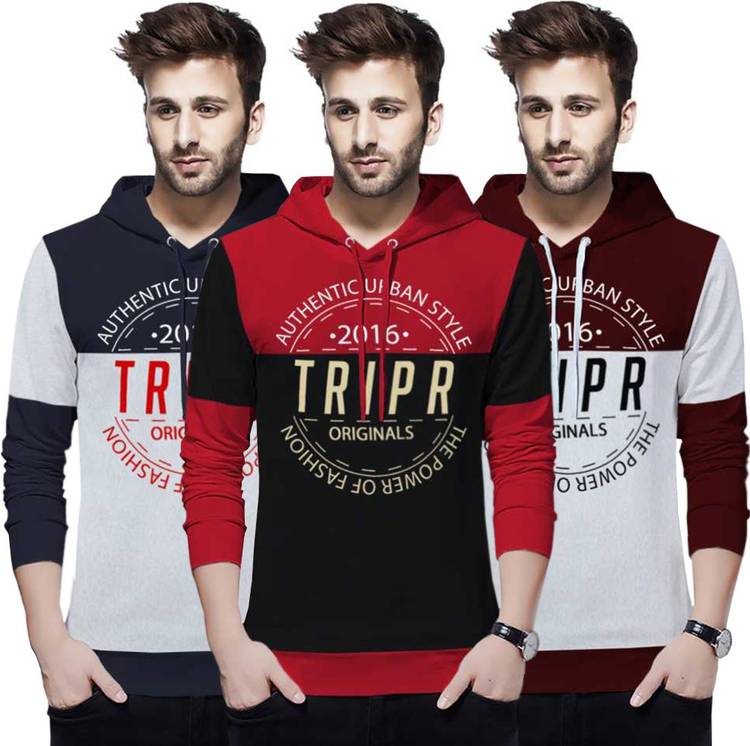 Printed Men Hooded Neck Multicolor T-Shirt