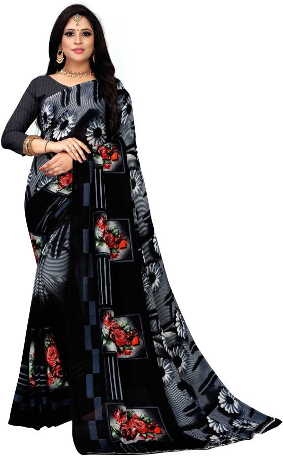 Floral Print, Printed, Geometric Print Daily Wear Polyester, Georgette Saree Price in India