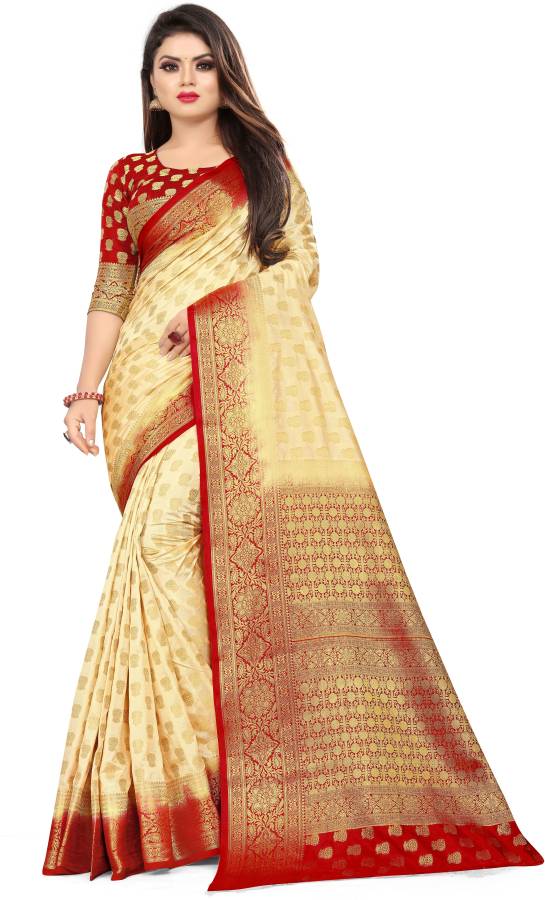 Woven, Self Design Kanjivaram Cotton Silk Saree Price in India