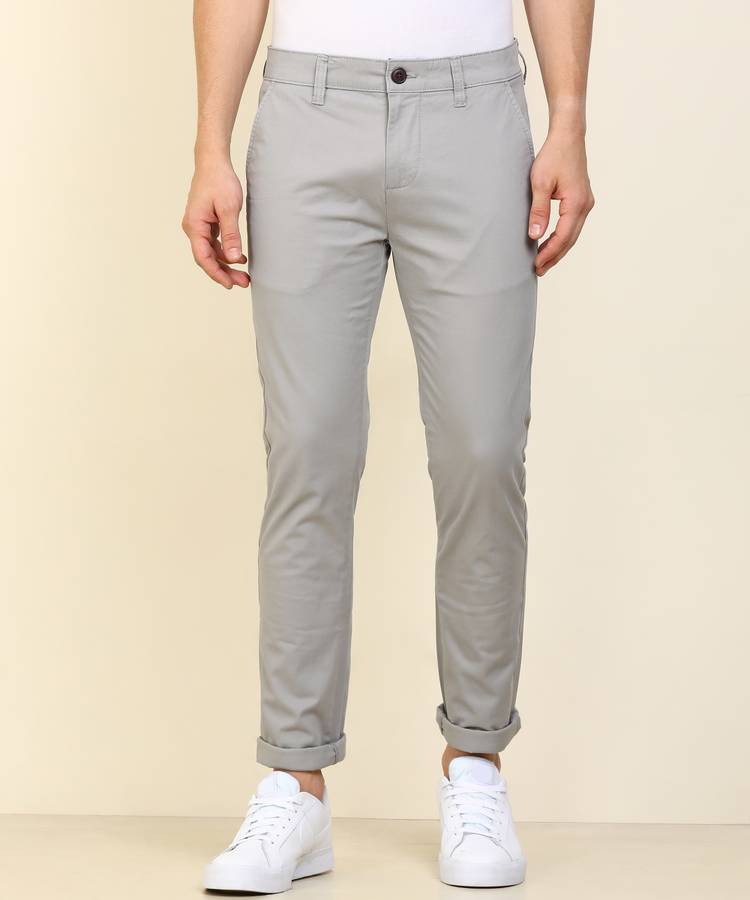 Slim Fit Men Grey Pure Cotton Trousers