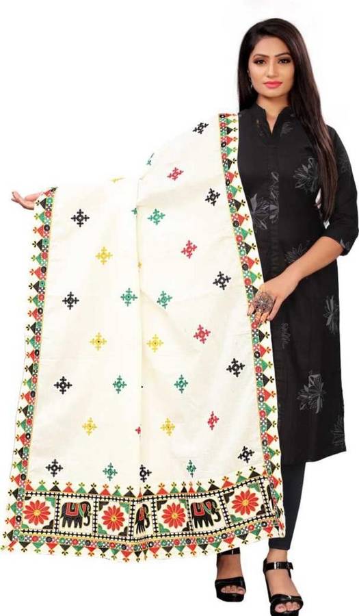 Khadi Cotton Embroidered Multicolor Women Dupatta