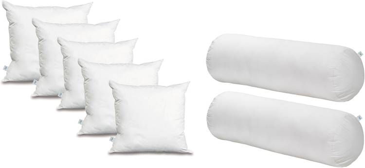 YRV Home Furnishing Combo Set Of 5 Cushion And 2 Microfibre Solid Bolster Pack of 7