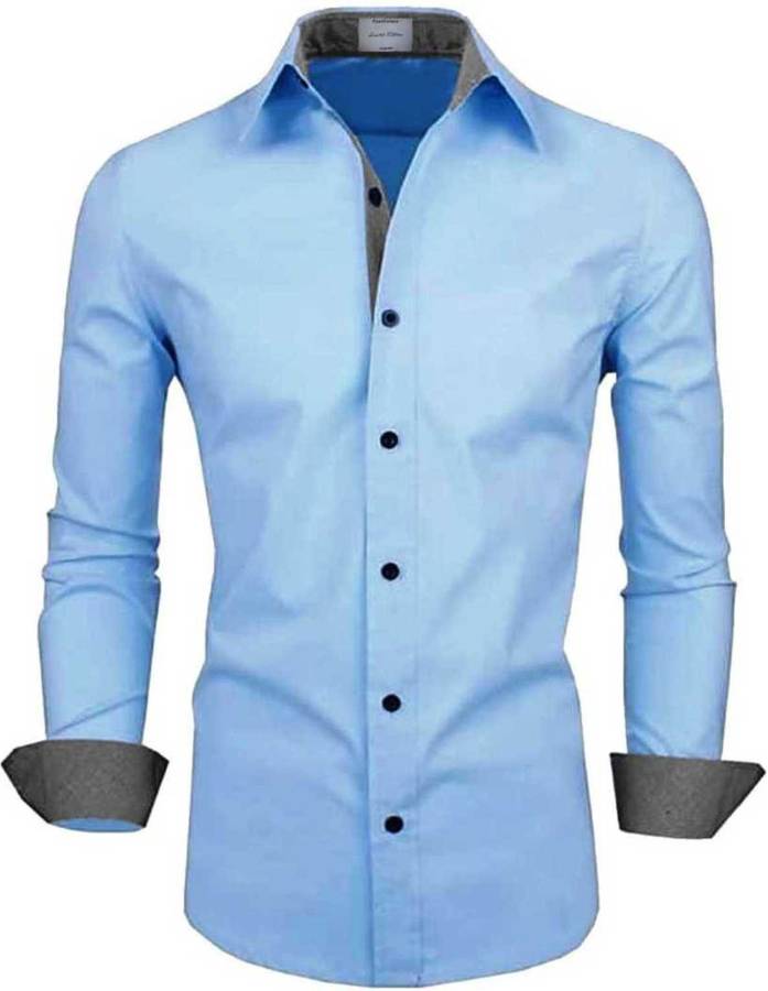 Men Regular Fit Solid, Color Block Spread Collar Casual Shirt
