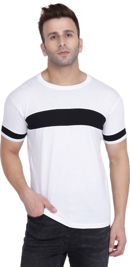 Striped Men Round Neck White T-Shirt