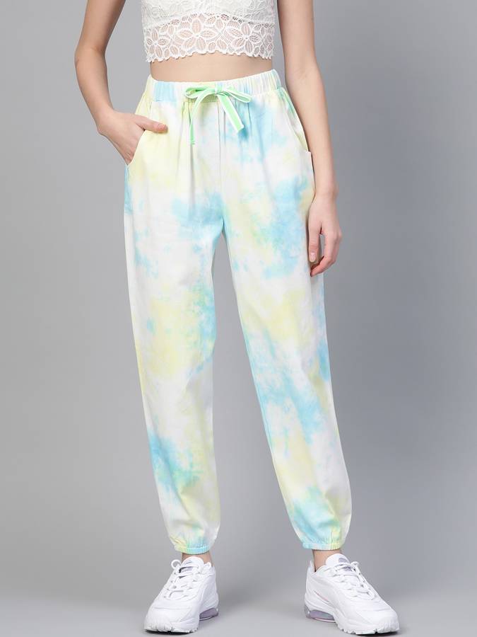 Relaxed Women Yellow, Blue Pure Cotton Trousers