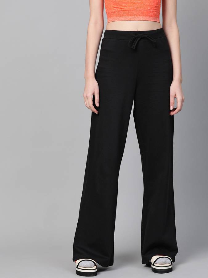 Relaxed Women Black Cotton Blend Trousers