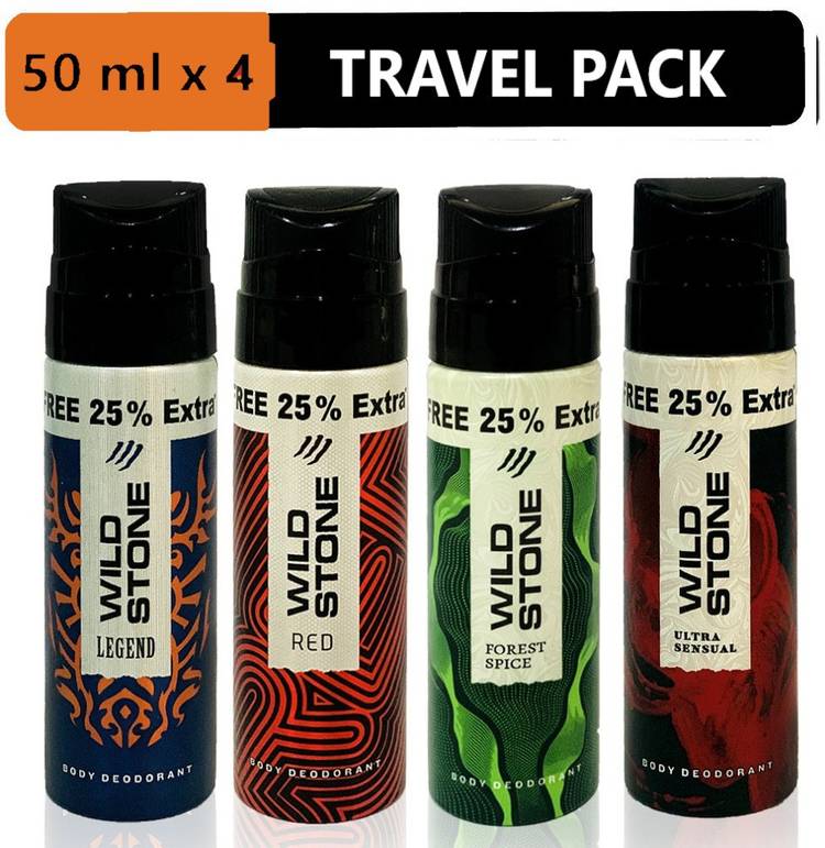 Wild Stone Forest Spice, Legend, Ultra Sensual & Red Travel Pack (50ml each) Deodorant Spray  -  For Men