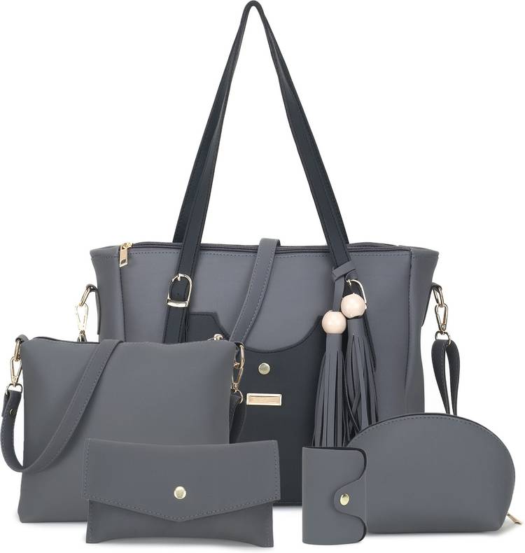 Women Grey, Black Hand-held Bag