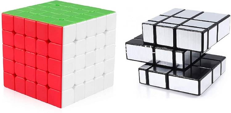 Authfort Stickerless Cube Set of 5x5 and Stickered Silver Mirror Puzzle Cubes Combo (5x5 Cube+Mirror Cube)