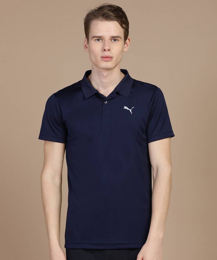 Solid Men Polo Neck Blue T-Shirt