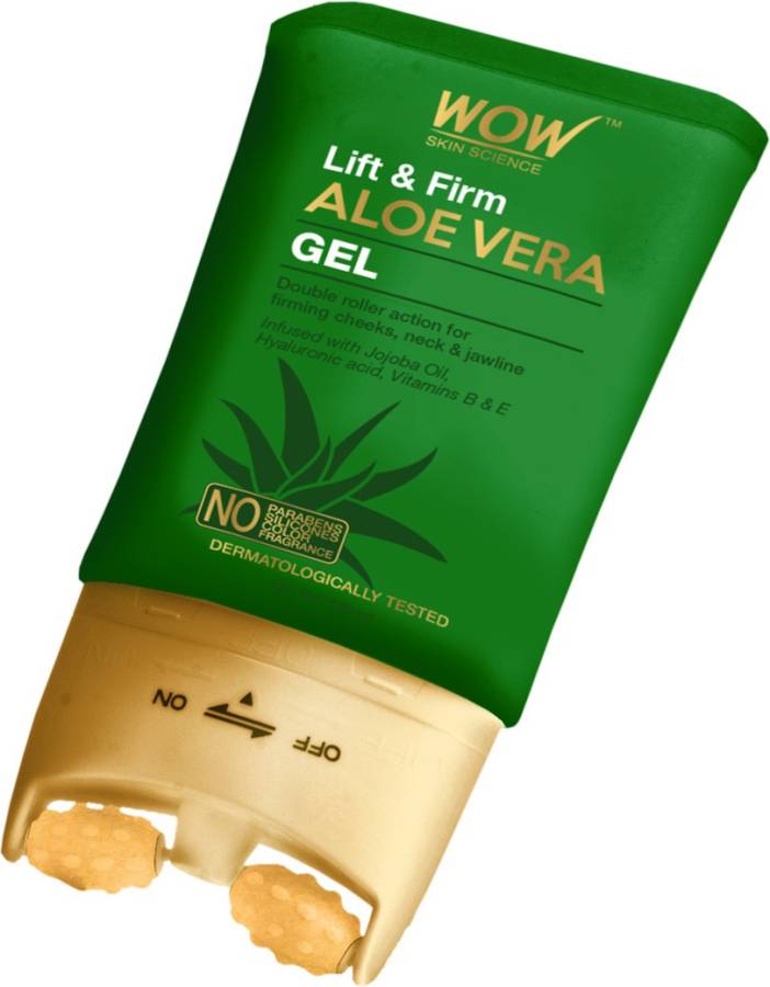 WOW Skin Science Lift & Firm Aloe Vera Gel infused with Hyaluronic Acid, Vitamin B & E,with Double Roller Massager for firming Cheeks, Neck & Jawline - No Parabens, Silicones, Color & Fragrance Price in India