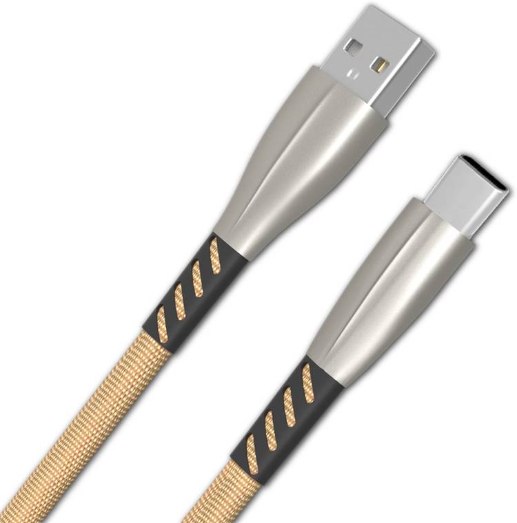 FLORID Cotton Braided Type C USB Data Cable 1 Meter (Gold) 1 m Micro USB Cable