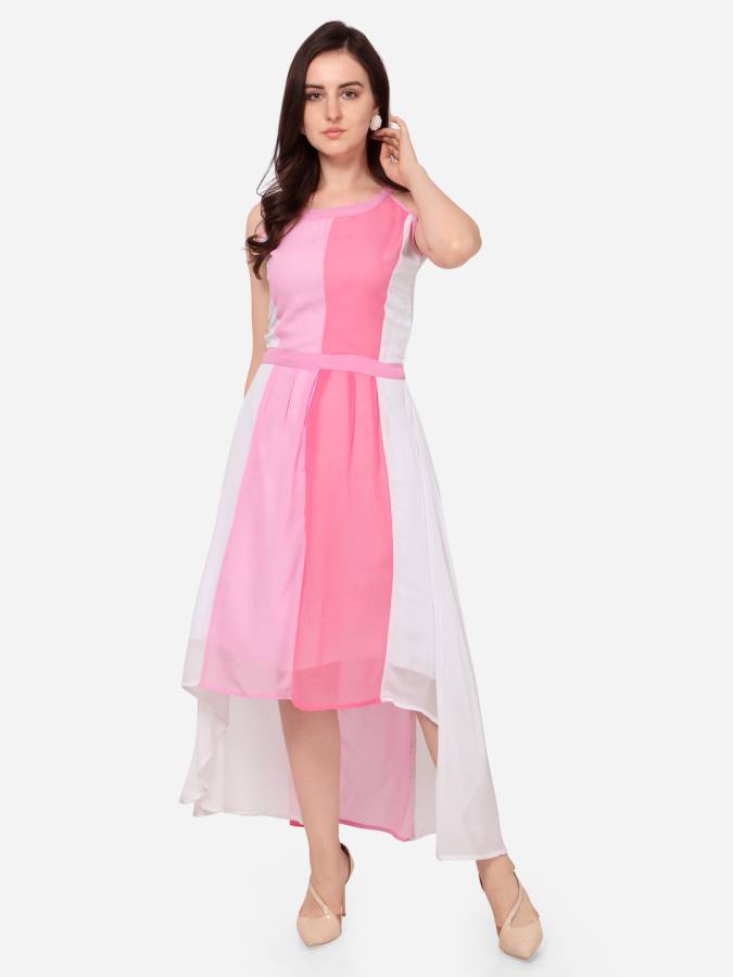 Women High Low Pink, White Dress Price in India