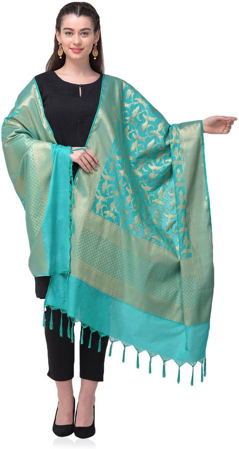 Silk Blend Animal Print Light Green Women Dupatta