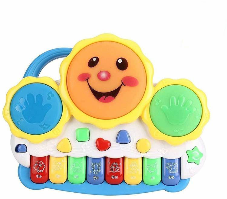 TUSHIKA Smiley Piano Drum Keyboard Musical Toy Set, With Flashing Lights, Animal Sounds And Songs, Multi Color For Kids Boys And Girls