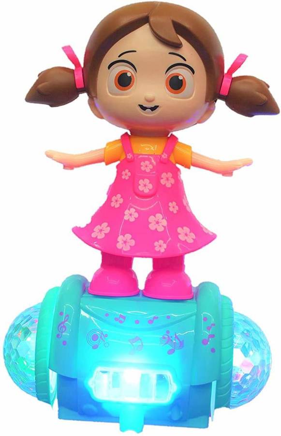 mega star 360 degree rotating musical dancing girl doll activity play center toy with flashing lights and bump and go action for kids early learning and educational (Plastic,Multi color,Pack of 1)