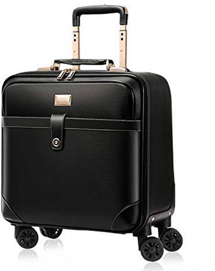 Cabin Luggage (19.6 inch) - Luxury Unisex Faux Leather 4 Wheel Travel Luggage Suitcase and Laptop Roller Case (Black) - Black