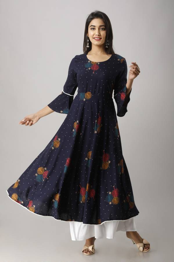 Women Floral Print Cambric Flared Kurta Price in India