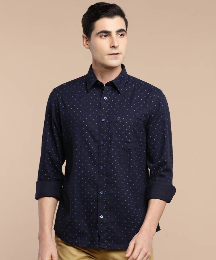 Men Regular Fit Polka Print Slim Collar Casual Shirt