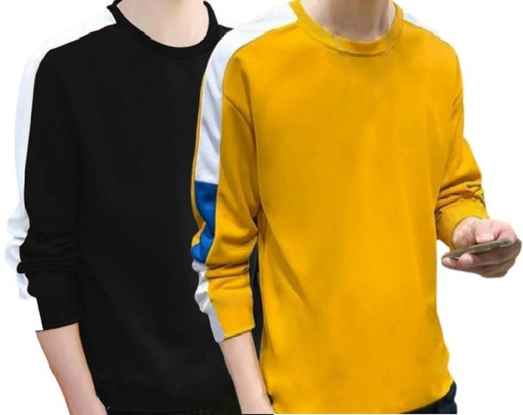 Color Block Men Round Neck Black, Yellow T-Shirt Price in India