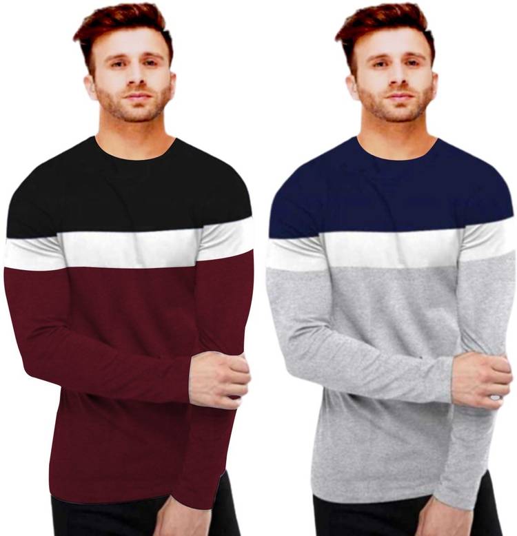 Solid Men Round Neck White, Maroon, Grey T-Shirt