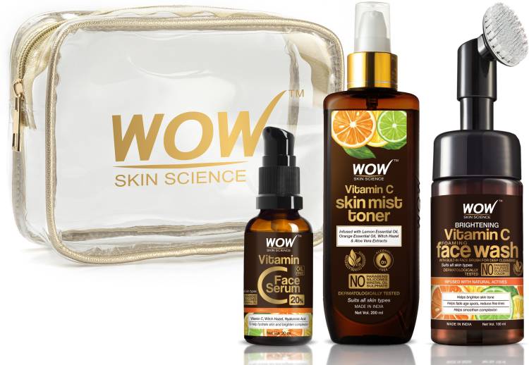 WOW SKIN SCIENCE Ultra-Hydration Travel Essentials with Vitamin C Serum + Vitamin C Mist Toner + Vitamin C Foaming Face Wash with Built-In Face Brush Price in India