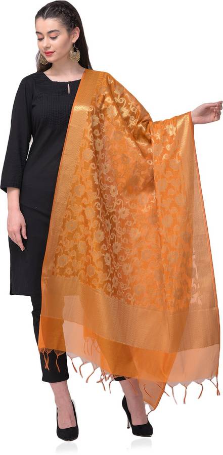 Art Silk Printed Orange Women Dupatta