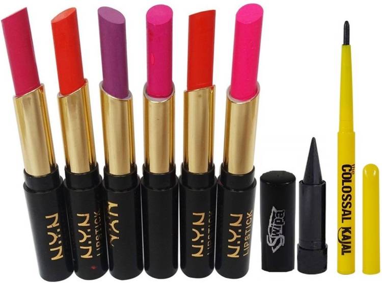 SWIPA Kajal+6Pcs Moisturizing Matte Lipstick,Pencil Kajal Price in India