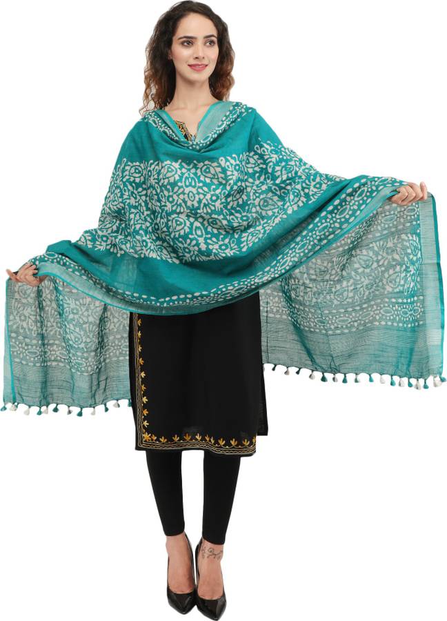 Cotton Blend Printed Light Blue Women Dupatta