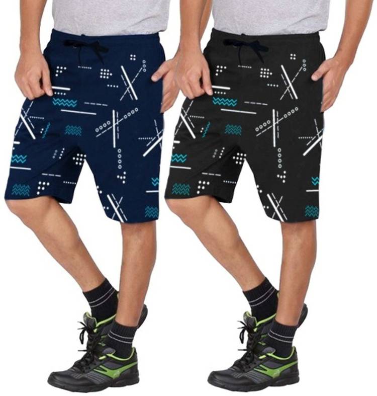 Printed Men Blue, Black Regular Shorts