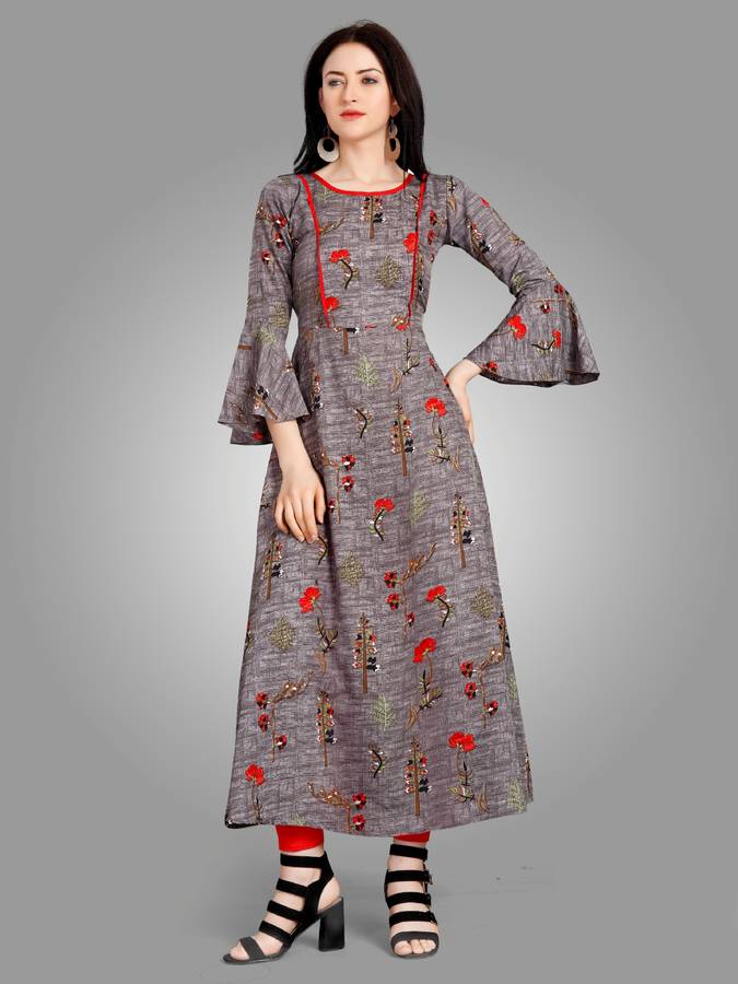 Women Printed Crepe Flared Kurta