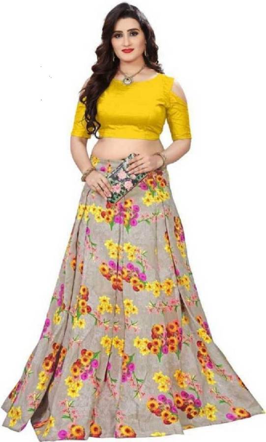 Floral Print Semi Stitched Lehenga Choli Price in India