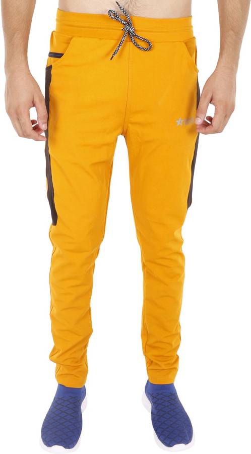 Solid, Self Design Men Yellow Track Pants