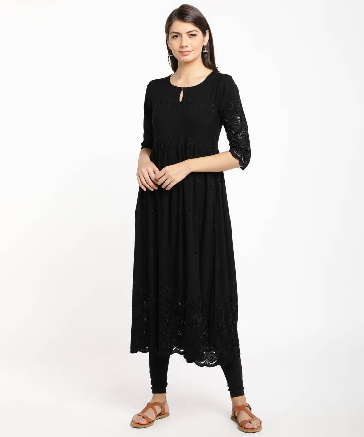 Women Embroidered Rayon A-line Kurta Price in India