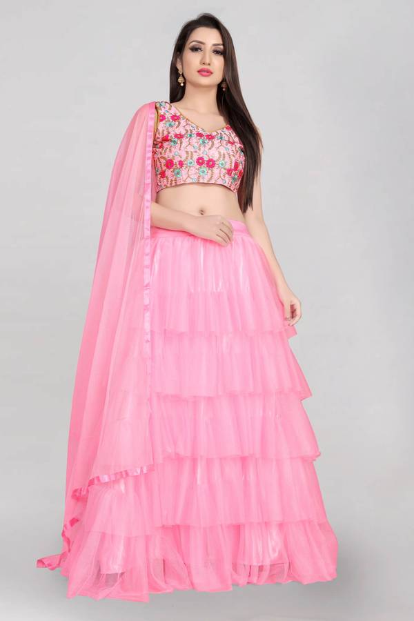 Solid, Embroidered Semi Stitched Lehenga Choli